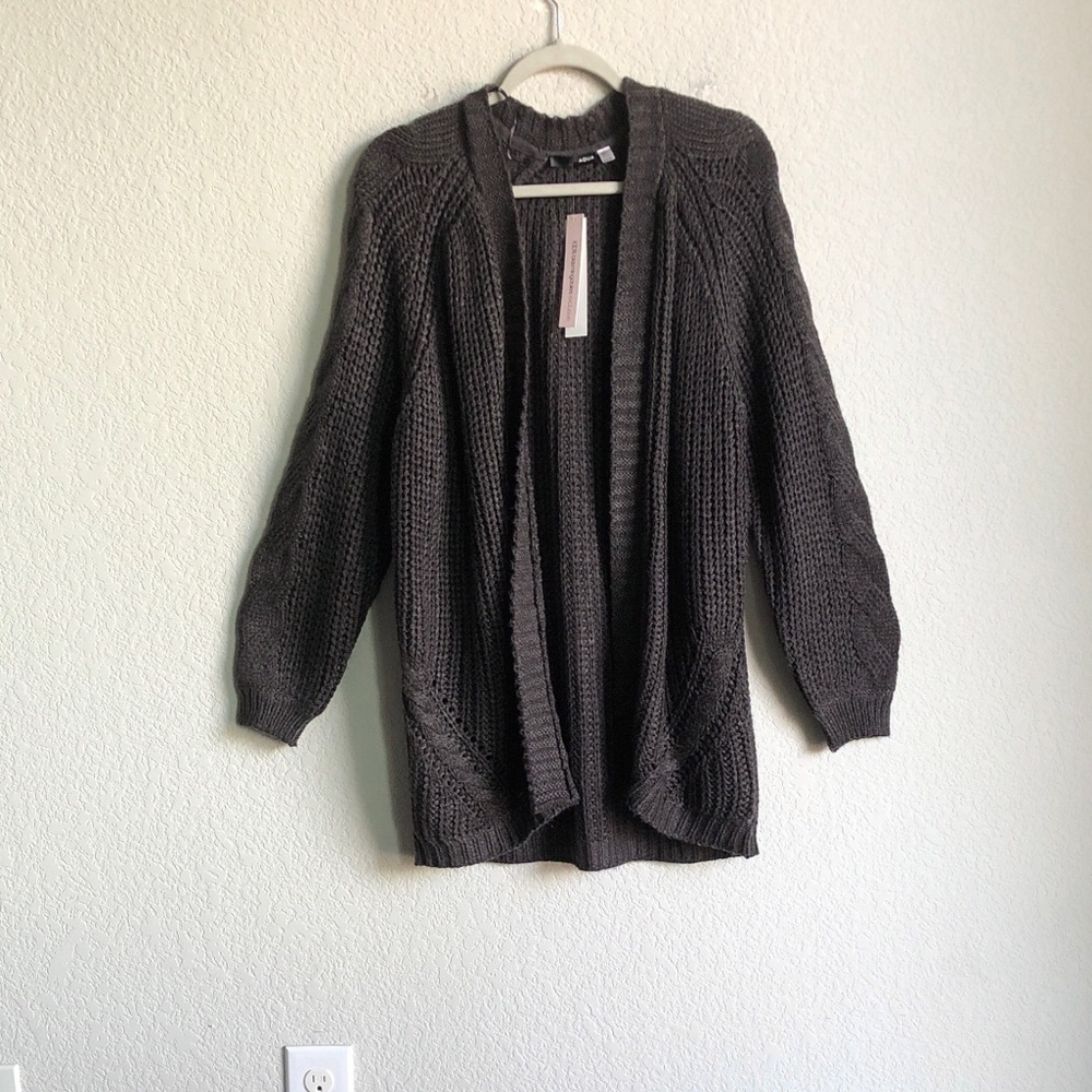 NWT Aqua Cable Knit Open Front Layering Cardigan Ash Grey Medium